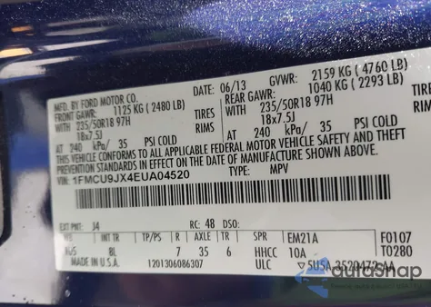 2014 Ford Escape Titanium z USA, uszkodzony, nr VIN 1FMCU9JX4EUA04520